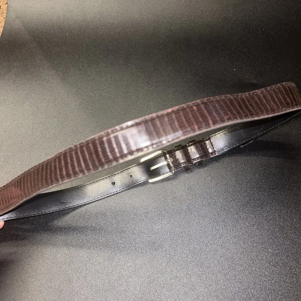 Brown Textured Faux Leather Gold-Tone Hardware Adjustable Belt Women's 37